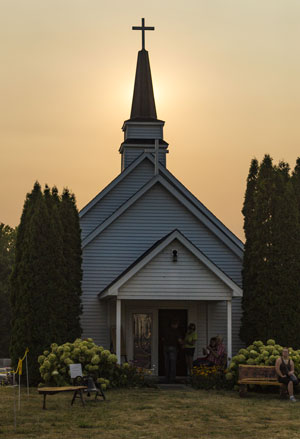 Church with Sun Spot in Background